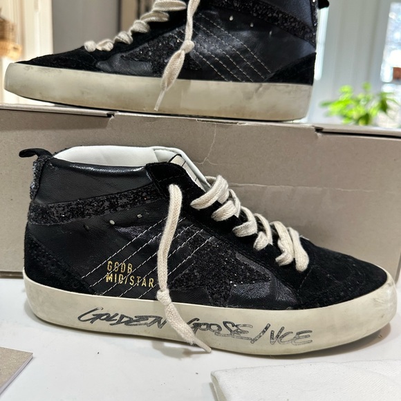 **SOLD**Golden Goose Deluxe Brand Mid Stars 37 black glitter calfskin and suede - Picture 12 of 16